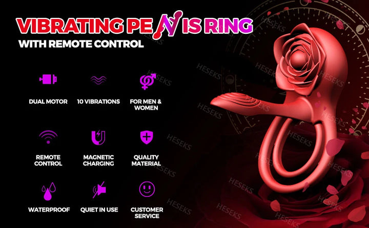 HESEKS Rose Vibrating Cock Ring 10 Sex Toy