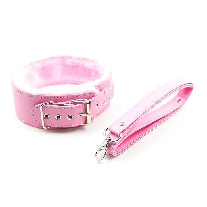 Sexy Pink PU Leather Chain Collar with Leash Sex BDSM