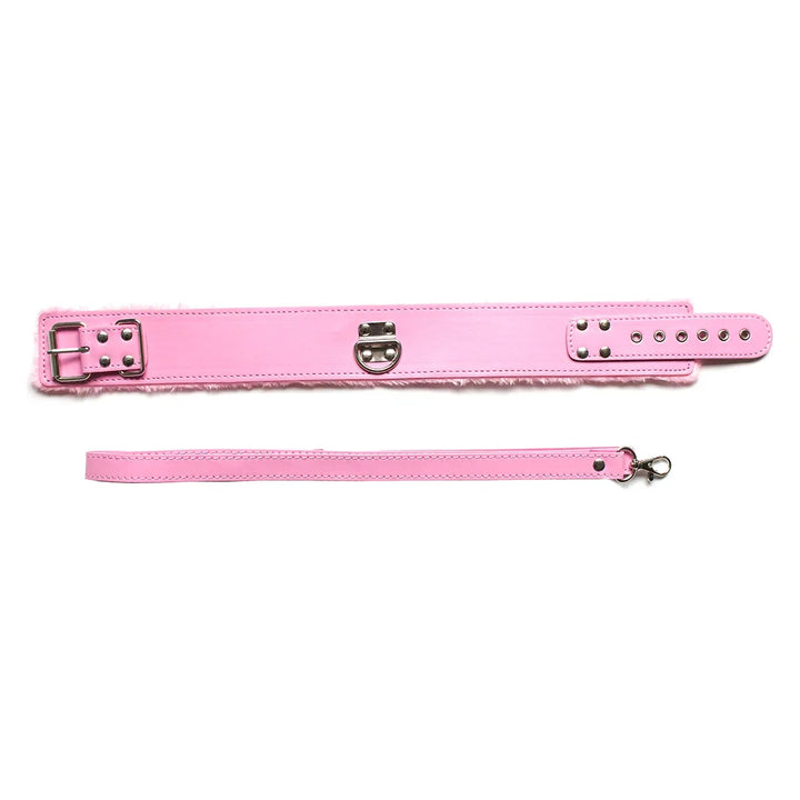 Sexy Pink PU Leather Chain Collar with Leash Sex BDSM